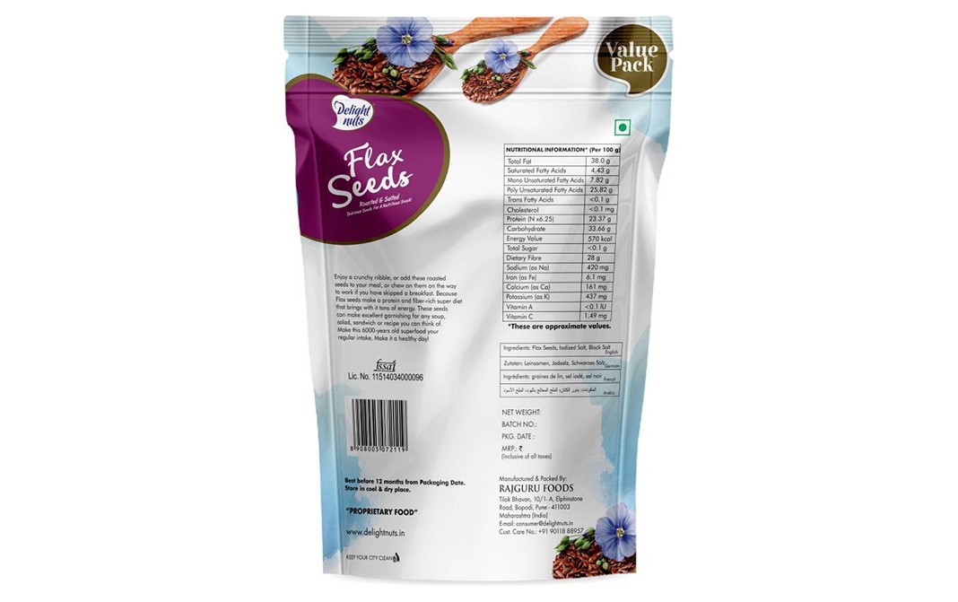 Delight Nuts Flax Seeds Roasted & Salted   Pack  750 grams